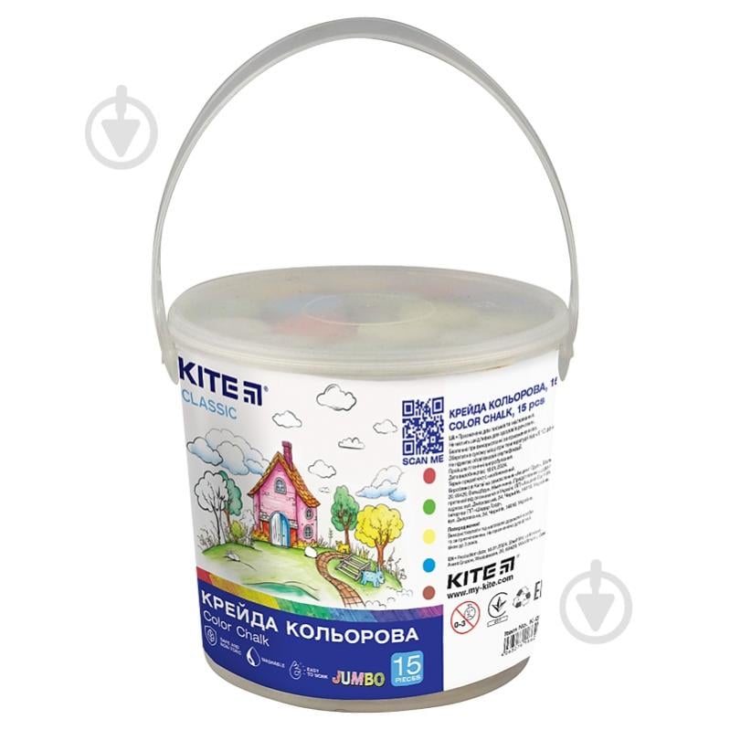 Мел цветной Jumbo 15 шт. в ведерке Classic K-074 KITE - фото 1 Мел цветной Jumbo 15 шт. в ведерке Classic K-074 KITE - фото 1