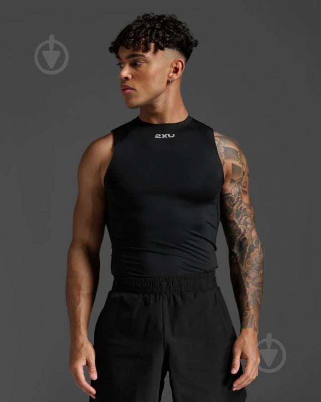 Майка 2XU Core Compression Sleeveless MA6400a_BLK/SIL р.M черный - фото 3 Майка 2XU Core Compression Sleeveless MA6400a_BLK/SIL р.M черный - фото 3