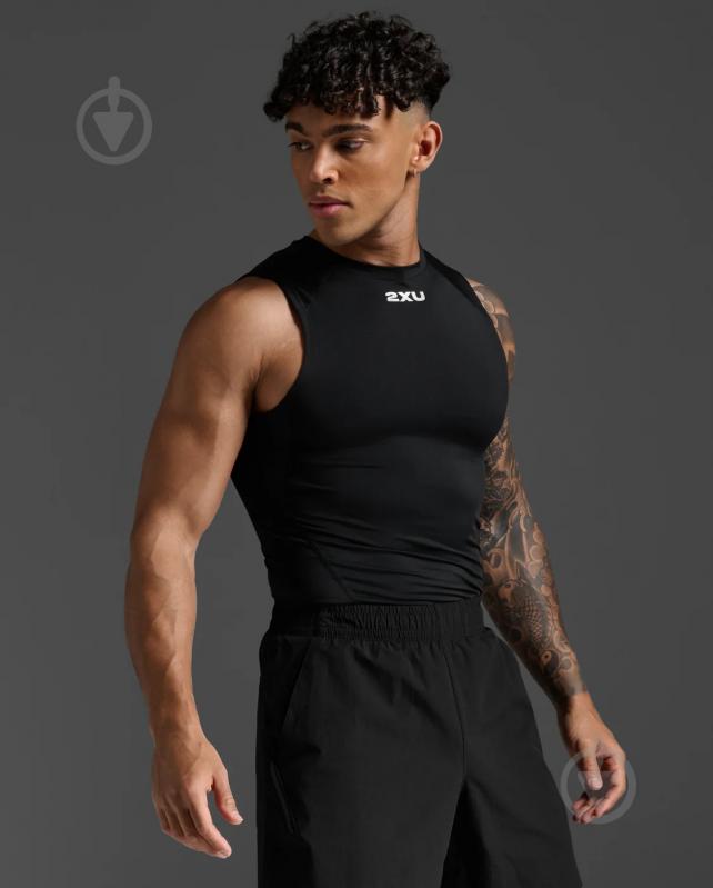Майка 2XU Core Compression Sleeveless MA6400a_BLK/SIL р.M черный - фото 5 Майка 2XU Core Compression Sleeveless MA6400a_BLK/SIL р.M черный - фото 5