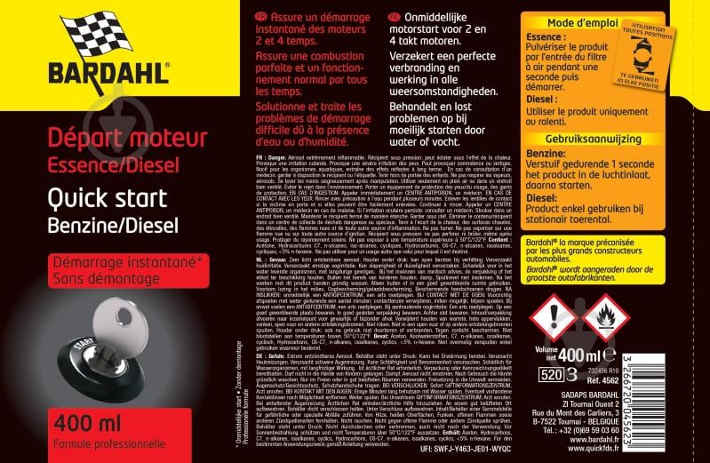 Быстрый старт Bardahl Quick Start (Depart Moteur) 4562 400 мл - фото 2 Быстрый старт Bardahl Quick Start (Depart Moteur) 4562 400 мл - фото 2