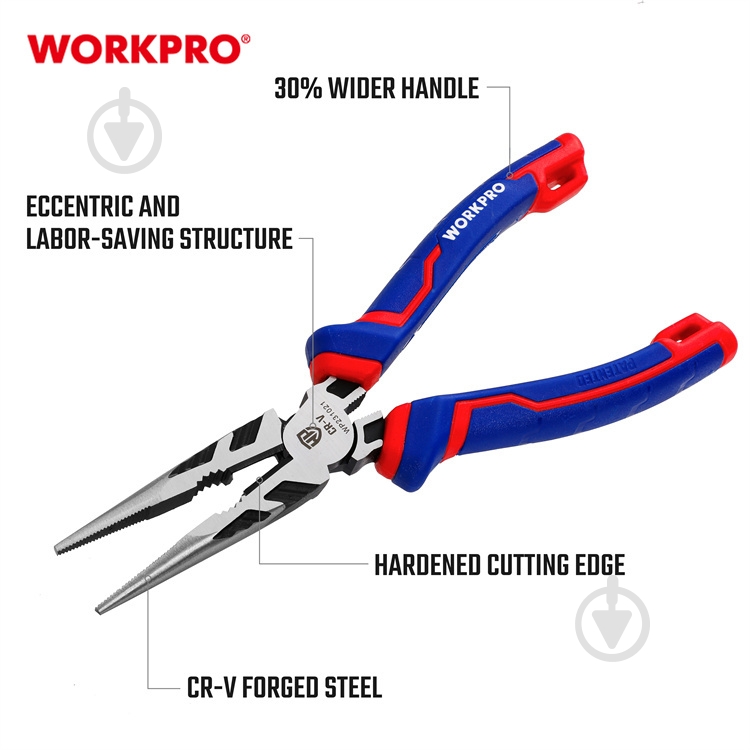 Длинногубцы WORKPRO 200 мм CR-V PRO PLUS 1 шт. WP231021 - фото 3