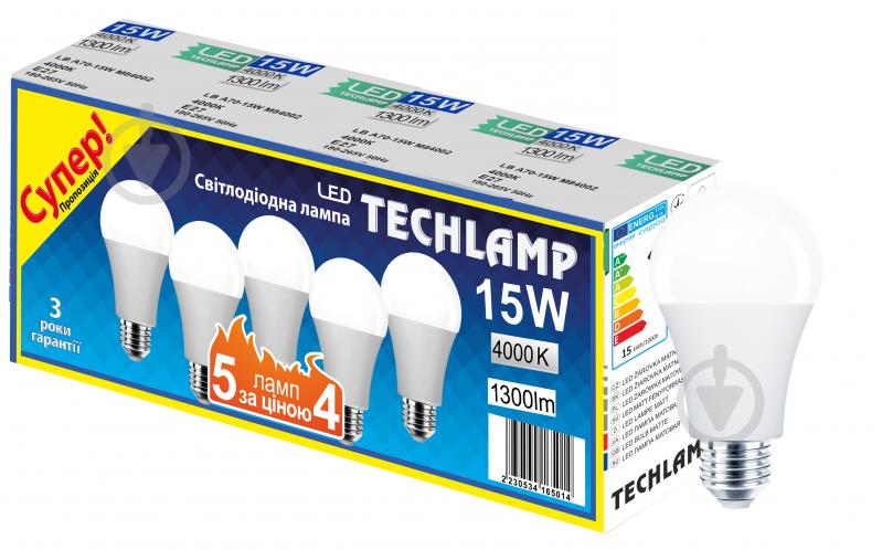 Лампа світлодіодна Techlamp Промо 4+1 15 Вт A65 E27 220 В 4000 К LED A65 15W 4000К E27 - фото 1