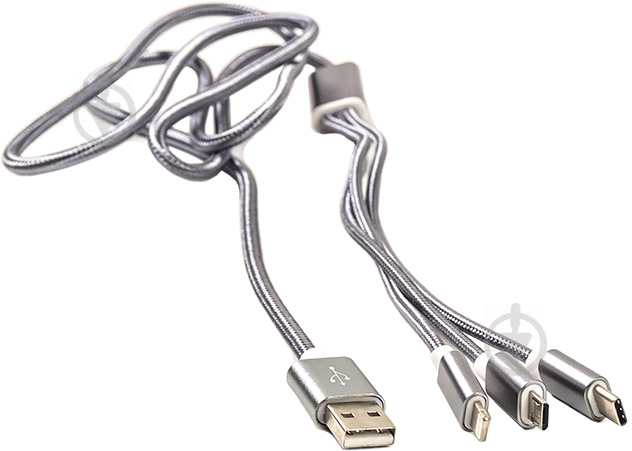 Кабель PowerPlant USB AM – USB Type-C/Lightning/MicroUSB 1,2 м - фото 1