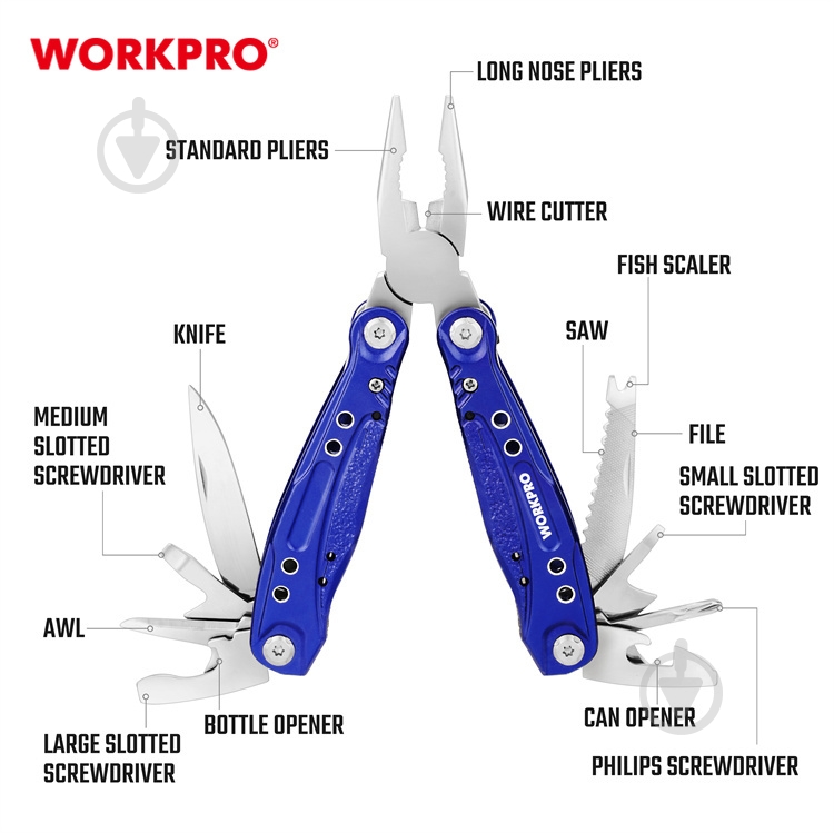 Мультитул WORKPRO 13-в-1 WP382003 - фото 3