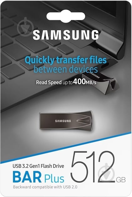 Флеш-память USB Samsung Bar Plus 512 ГБ USB 3.2 Gen. 1 grey (MUF-512BE4/APC) - фото 7 Флеш-память USB Samsung Bar Plus 512 ГБ USB 3.2 Gen. 1 grey (MUF-512BE4/APC) - фото 7