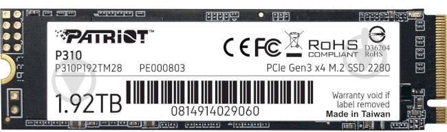 SSD-накопитель Patriot P310 1920GB M.2 PCI Express 3.0 x4 3D TLC NAND (P310P192TM28) - фото 1