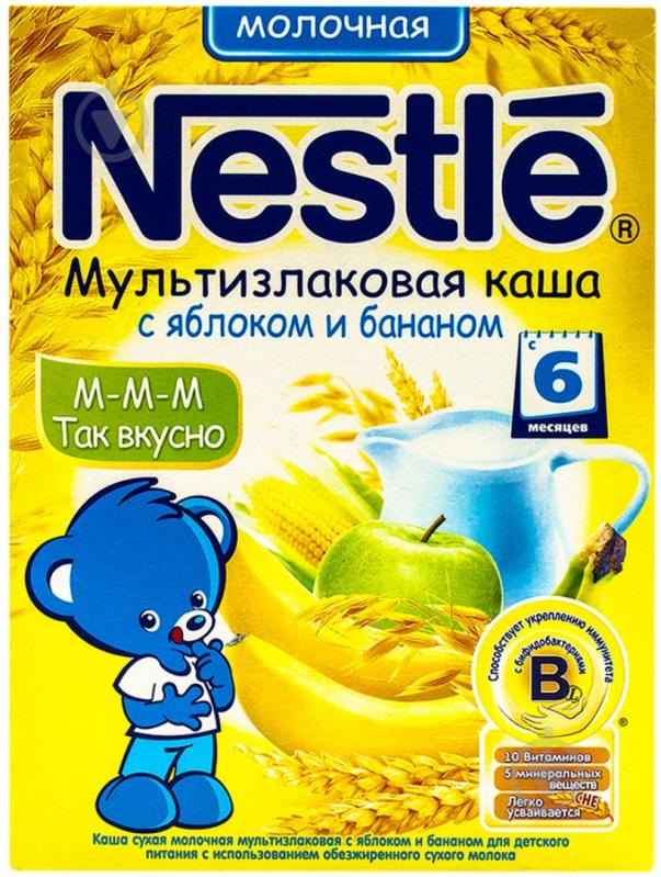 Каша молочна Nestle від 6 місяців мультизлакова з яблуком та бананом 200 г - фото 1