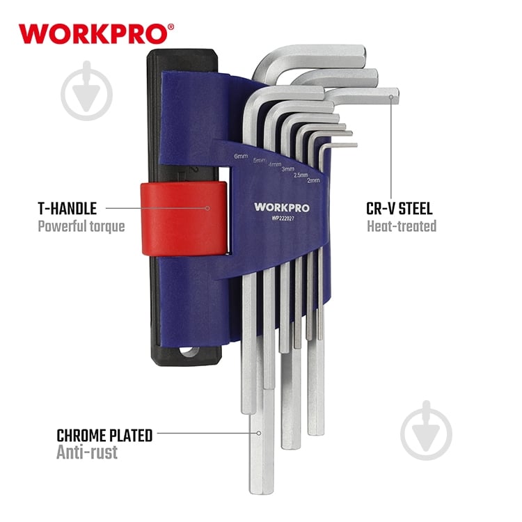 Набор ключей шестигранных WORKPRO WP222027 - фото 2