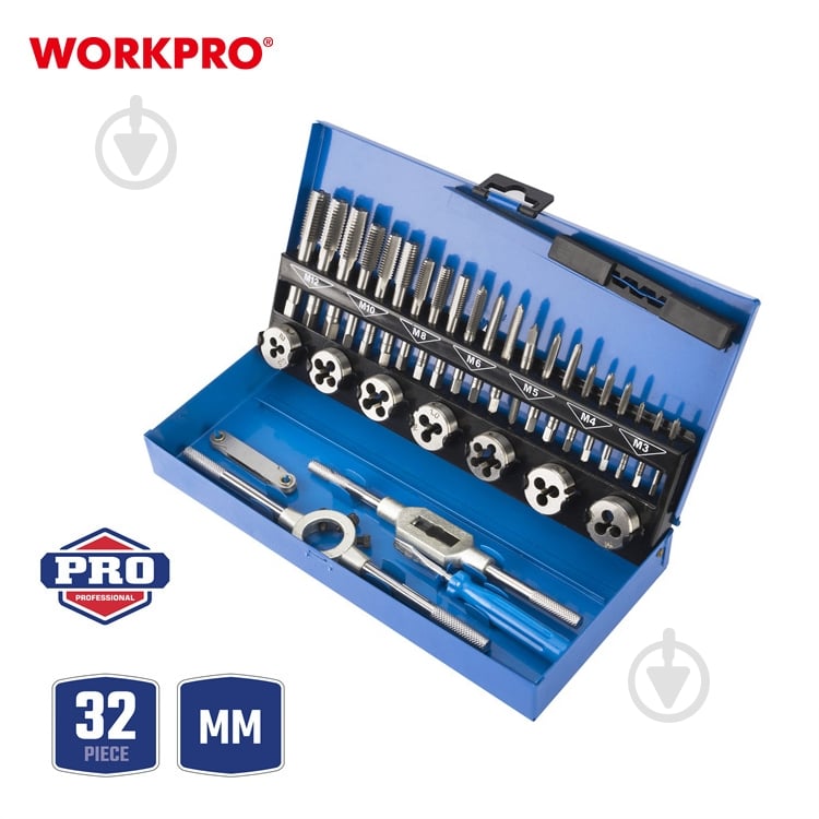 Набор метчиков и плашек WORKPRO 32 шт. WP309008 - фото 2 Набор метчиков и плашек WORKPRO 32 шт. WP309008 - фото 2