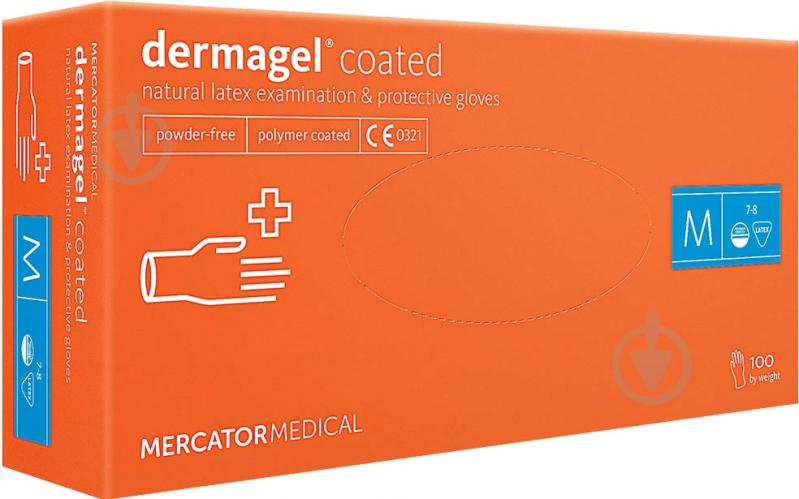 Рукавички медичні Mercator Medical Dermagel Coated латексні нестерильні неприпудренні M 100 шт./уп. - фото 1 Рукавички медичні Mercator Medical Dermagel Coated латексні нестерильні неприпудренні M 100 шт./уп. - фото 1