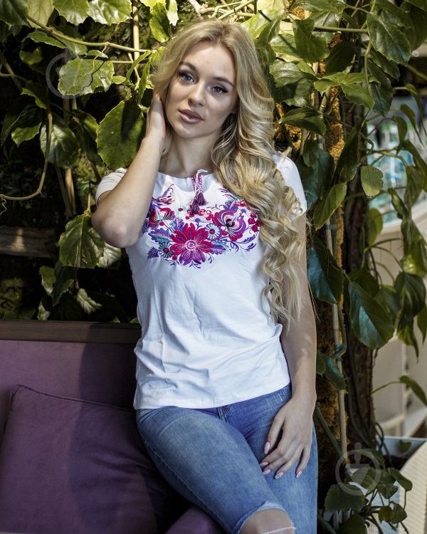 Футболка женская Galychanka Петриковка Wft-021 р.L белый с фиолетовым - фото 1