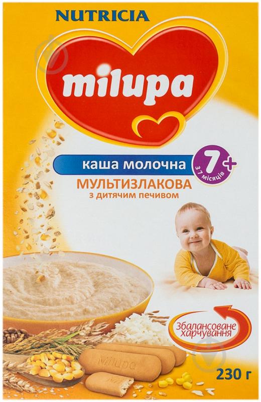 Каша молочна Milupa від 7 місяців мультизлакова з печивом 230 г - фото 1