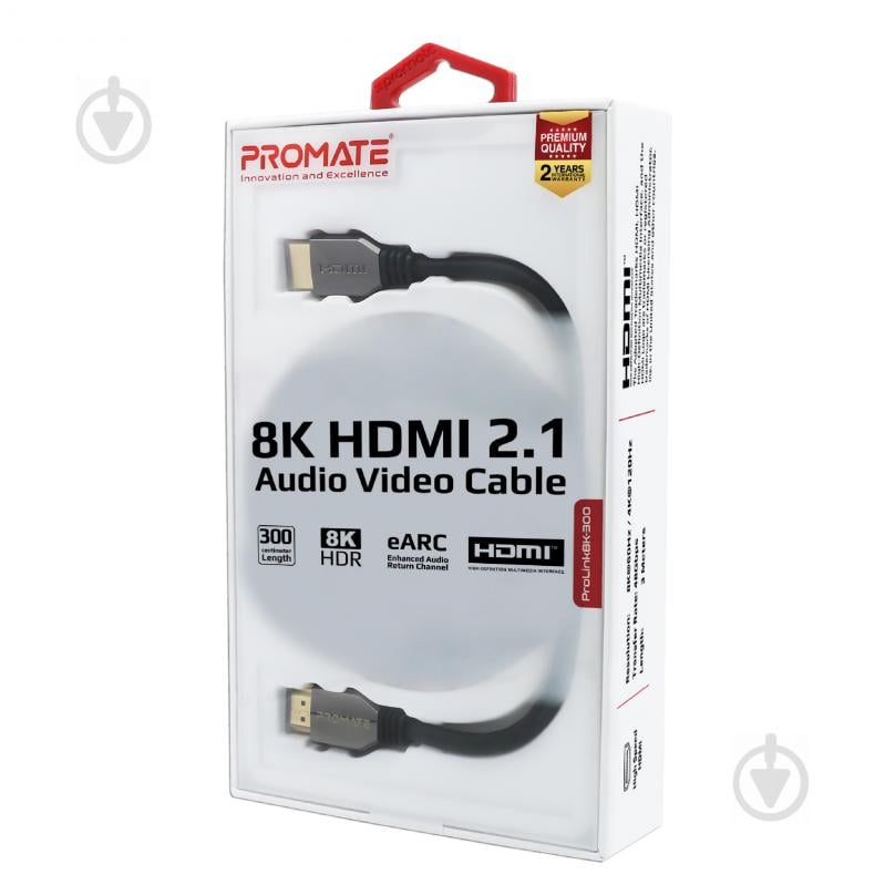 Кабель Promate ProLink8K-300 HDMI 2.1 UltraHD-8K HDR eARC 3 м черный (prolink8K-300.black) - фото 8