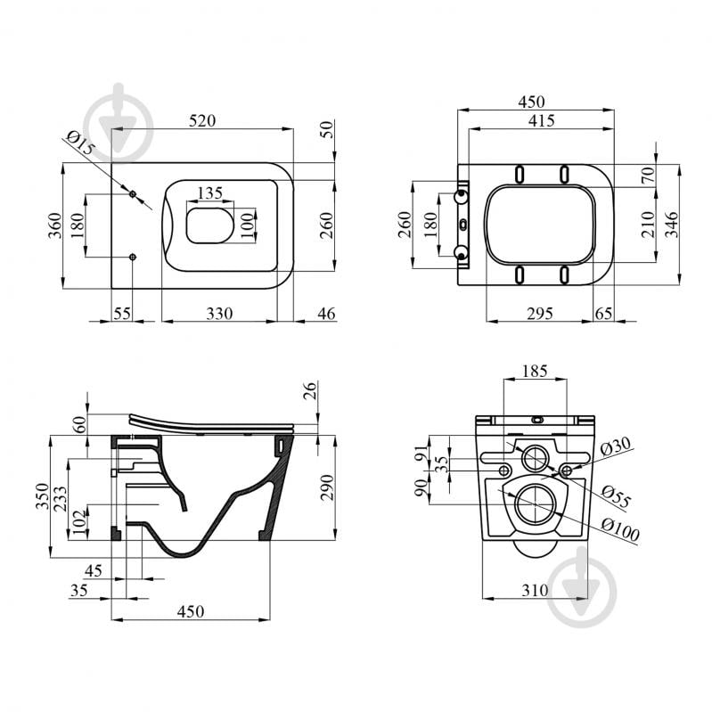 Унитаз подвесной Kroner безободковый Eifel WHI523629 RIMLESS с сидением (KE523629WHIR) - фото 5 Унитаз подвесной Kroner безободковый Eifel WHI523629 RIMLESS с сидением (KE523629WHIR) - фото 5