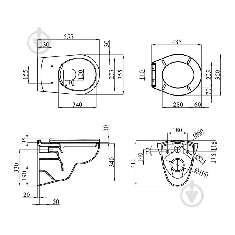 Унітаз підвісний Kroner безобідковий Oker WHI533536 RIMLESS з сидінням (KO533536WHIR) - фото 5