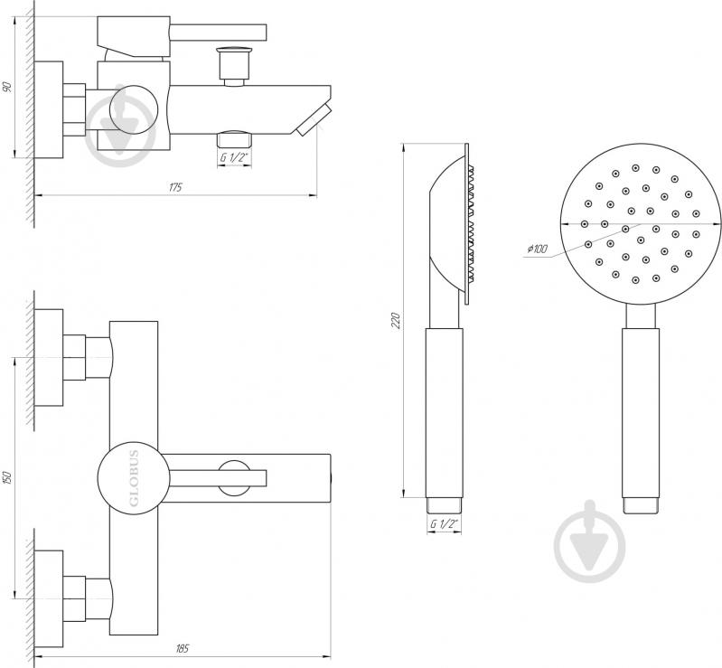 Смеситель для ванны Globus Lux SBT1-102 - фото 2