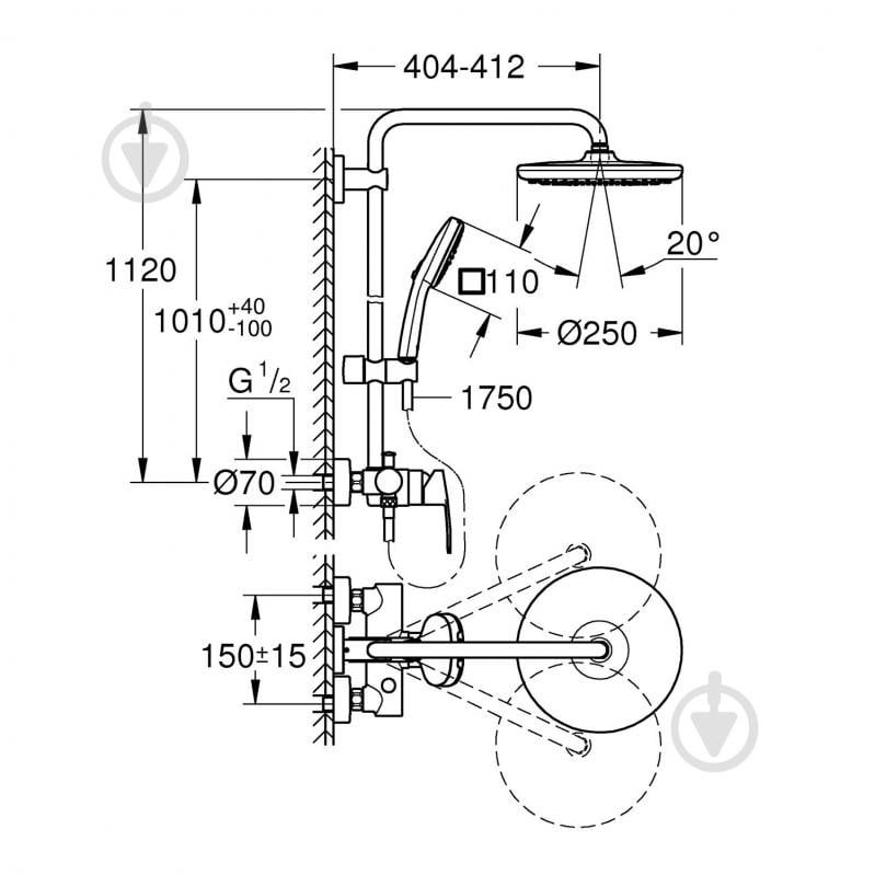 Душова система Grohe QuickFix Vitalio Comfort System 250 26985001 - фото 5
