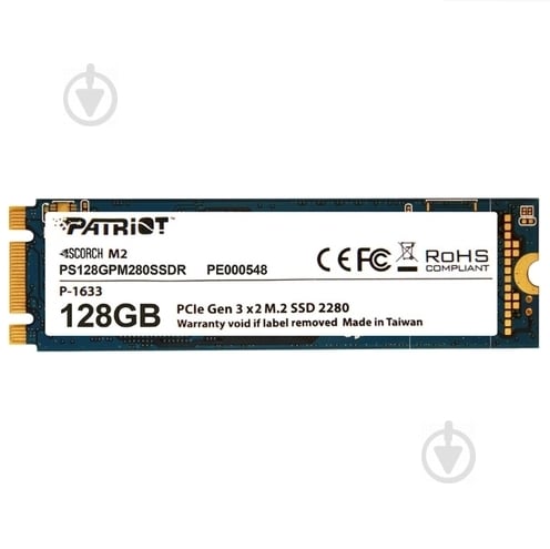 SSD-накопитель Patriot Scorch 2280 NVMe PCIe Gen 3.0 128GB M.2 M.2 TLC (PS128GPM280SSDR) - фото 1