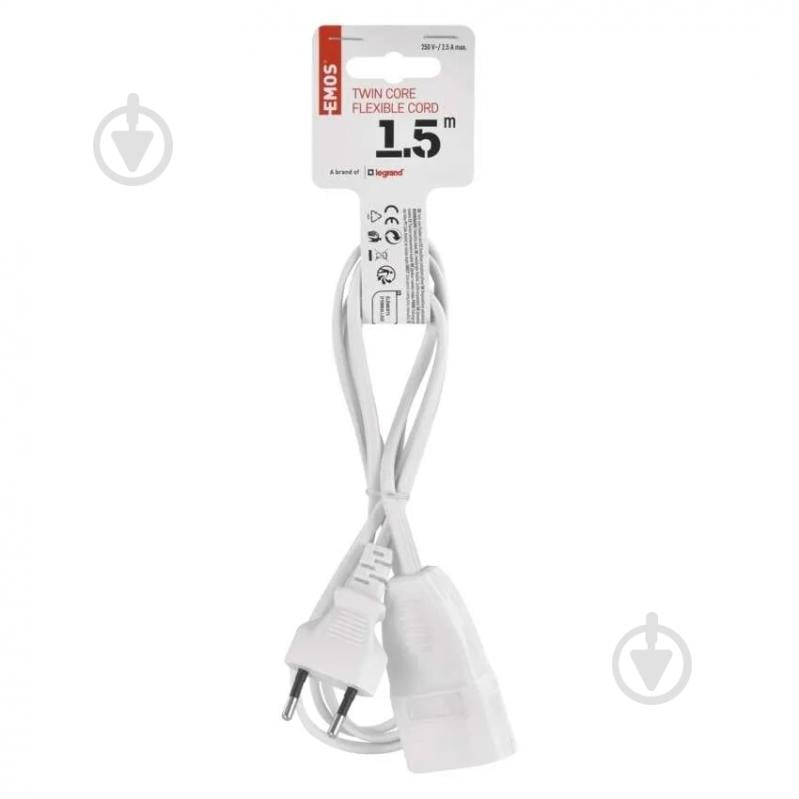 Удлинитель Emos 0,75 мм² 2,5A 575 Вт без заземления 1 гн. белый 1,5 м P01301 - фото 3
