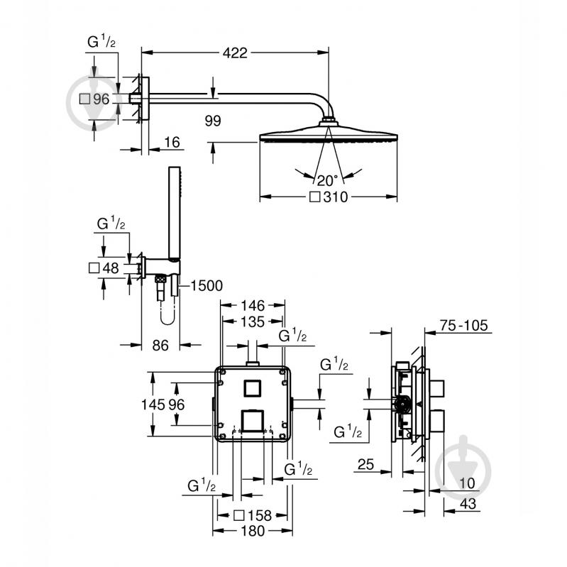 Душова система прихованого монтажу Grohe QuickFix Precision Cube Vitalio Rain Mono 310 Cube 34879000 - фото 2 Душова система прихованого монтажу Grohe QuickFix Precision Cube Vitalio Rain Mono 310 Cube 34879000 - фото 2