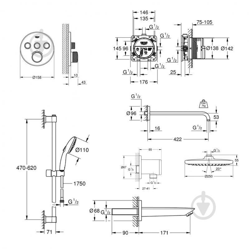 Душова система прихованого монтажу Grohe QuickFix SmartControl UA202801R3 - фото 2