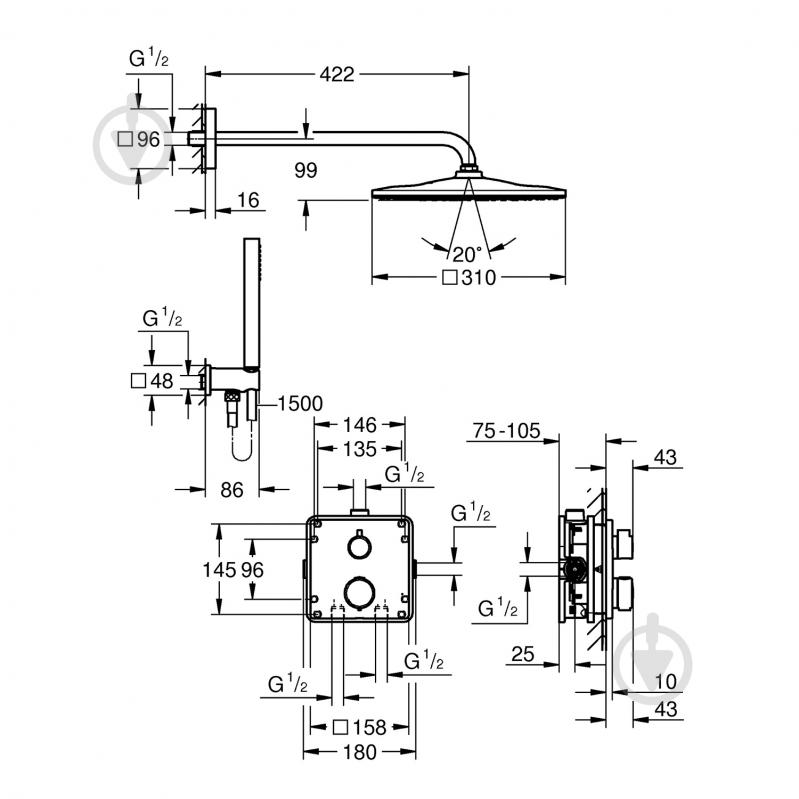Душова система прихованого монтажу Grohe QuickFix Precision Grohtherm Cube 34881000 - фото 2