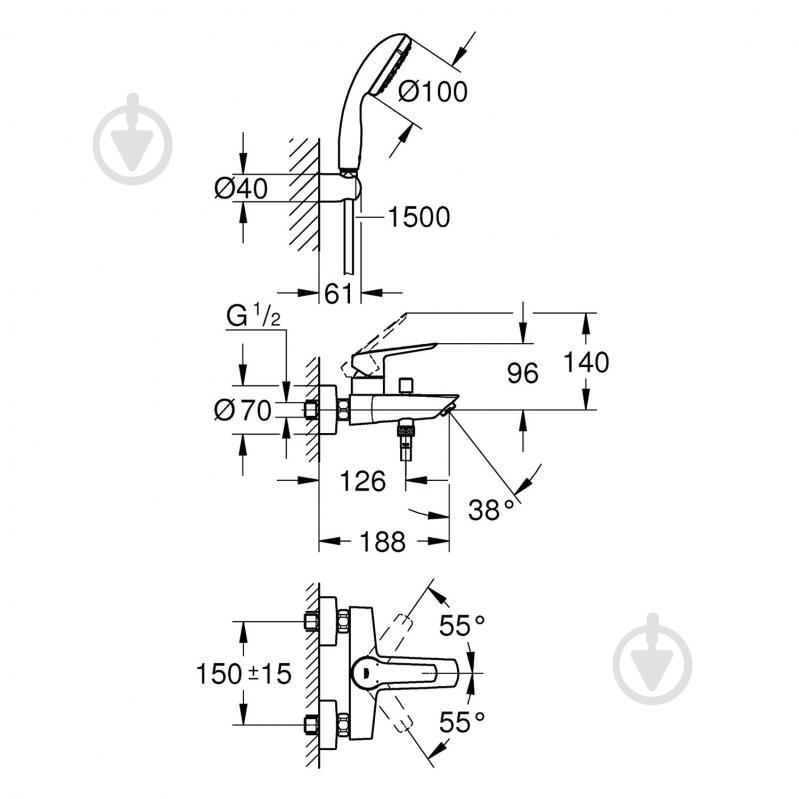 Смеситель для ванны Grohe QuickFix Start 23413002 - фото 2