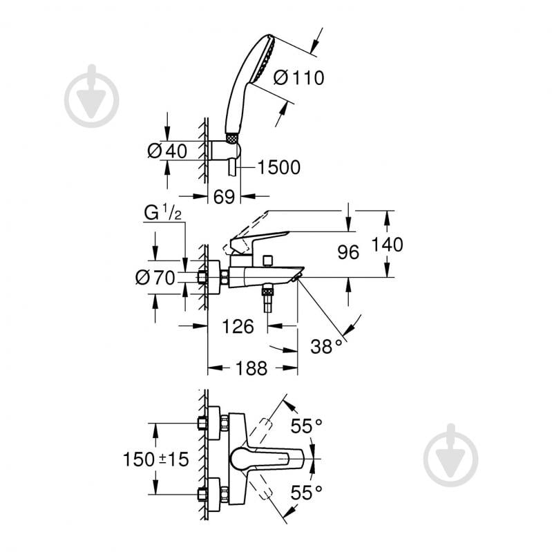 Смеситель для ванны Grohe QuickFix Start 25283002 - фото 3
