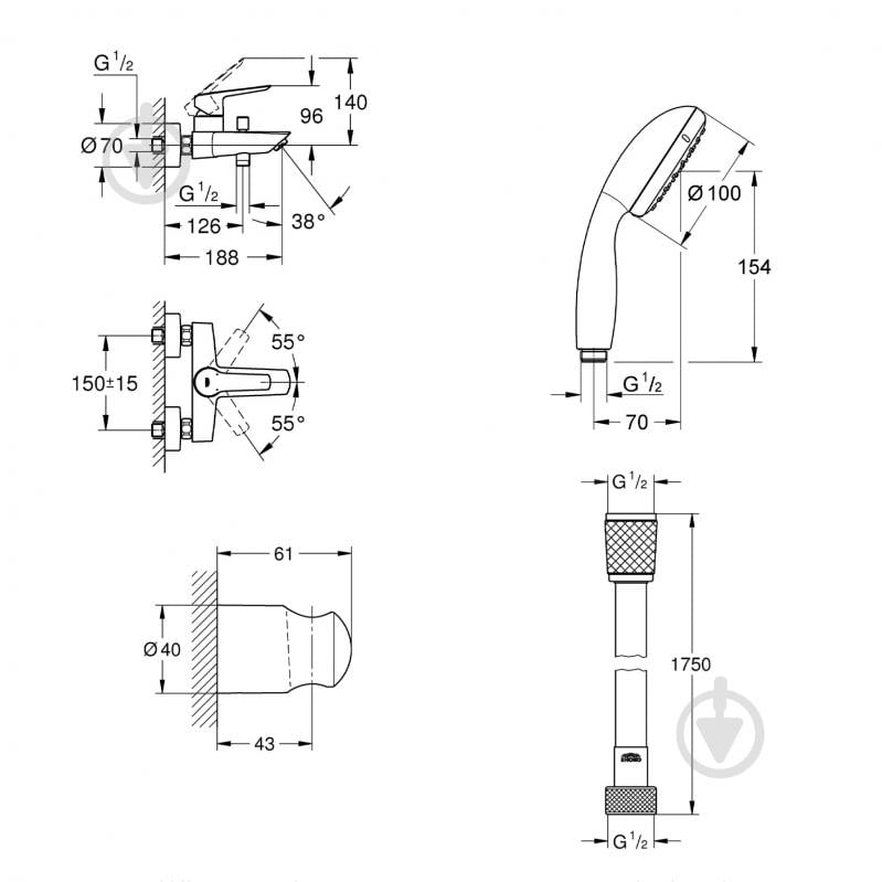 Смеситель для ванны Grohe QuickFix Start Black UA30330701 - фото 6