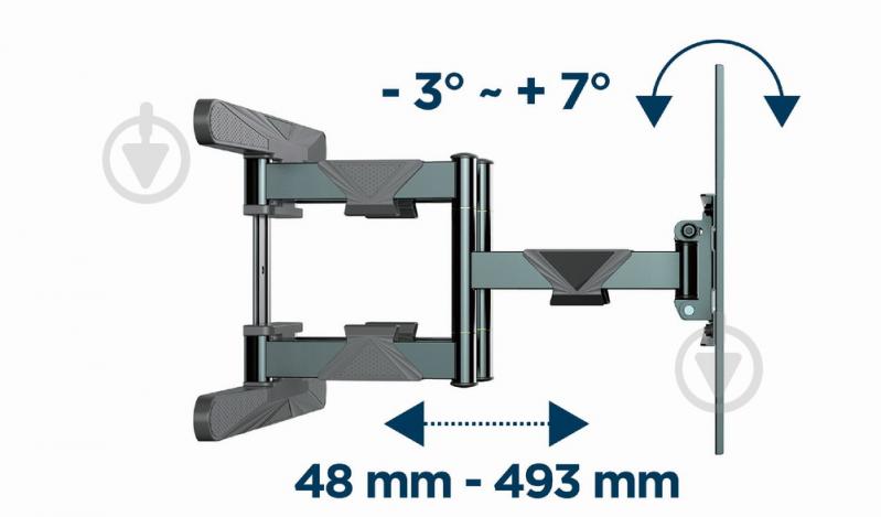 Кронштейн настенный Gembird 40” - 80” (до 50 кг) WM-80ST-01 поворотно-наклонные 40"-80" черный - фото 6