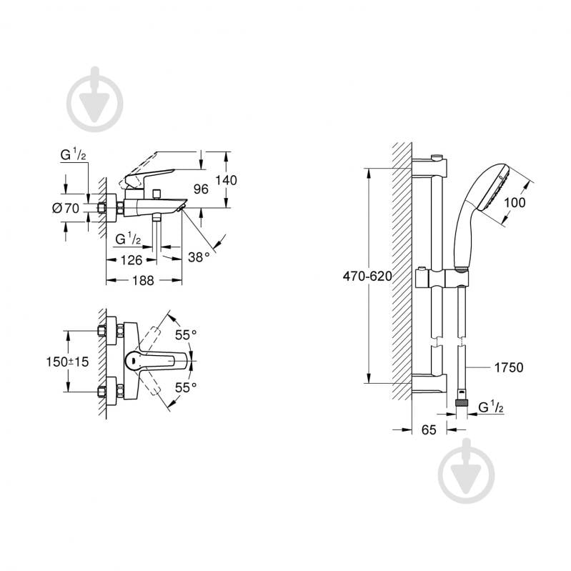 Смеситель для ванны Grohe QuickFix Start Black UA30330702 - фото 5