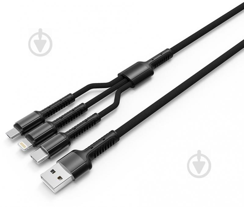 Кабель ColorWay 3в1 (Lightning+MicroUSB+Type-C) 1,2 м чорний (CW-CBU3003-GR) - фото 1