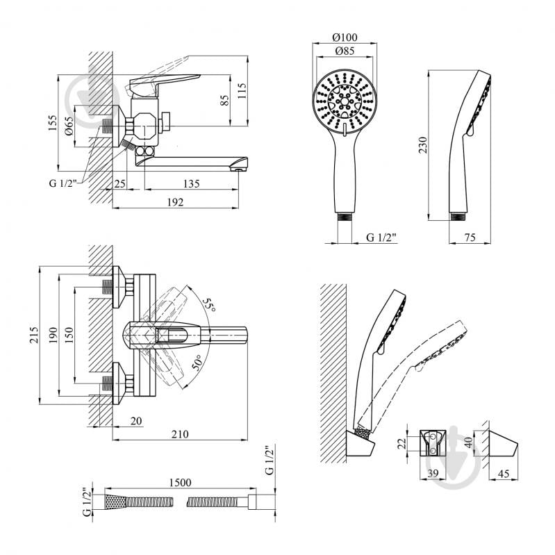 Смеситель для ванны Kroner KRM Kante - C060 - фото 2 Смеситель для ванны Kroner KRM Kante - C060 - фото 2