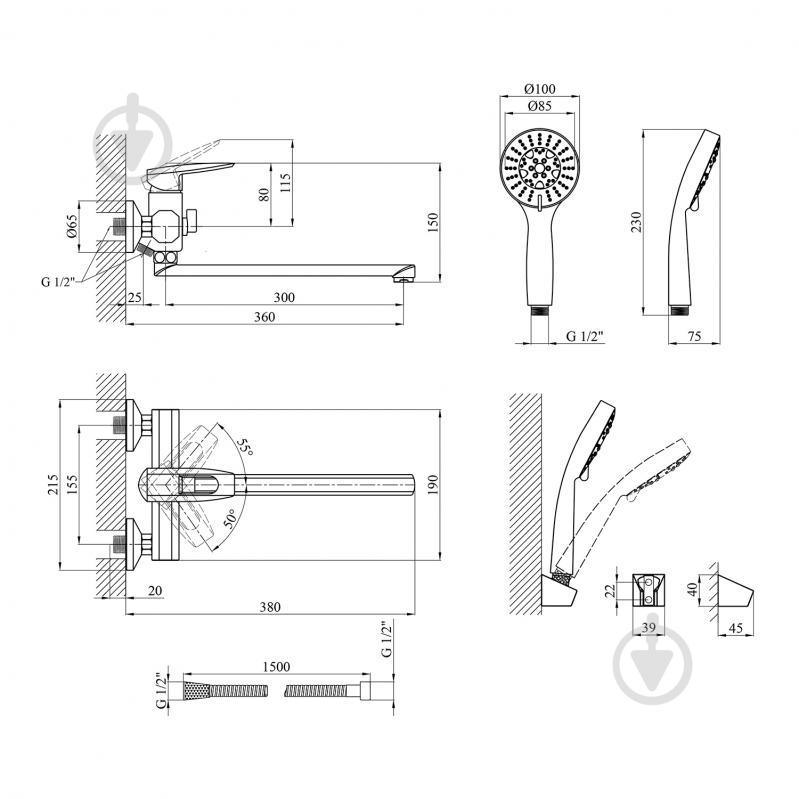 Смеситель для ванны Kroner KRM Kante - C070 - фото 2