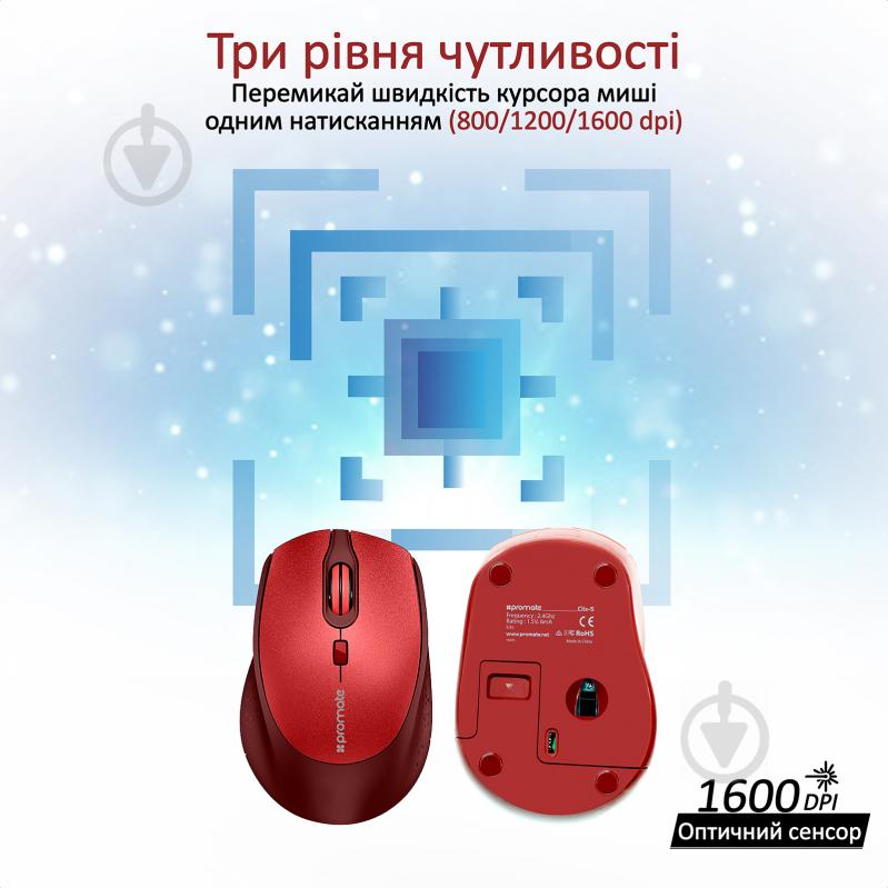 Мышка Promate Clix-5 Wireless Red - фото 3