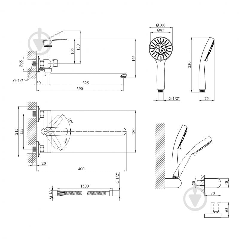 Змішувач для ванни Kroner KRP Brocken - C070 - фото 2