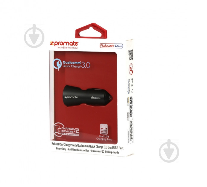 Автомобільний зарядний пристрій Promate Robust-QC3 30Вт USB QC3.0 + USB 2.4A Black - фото 8