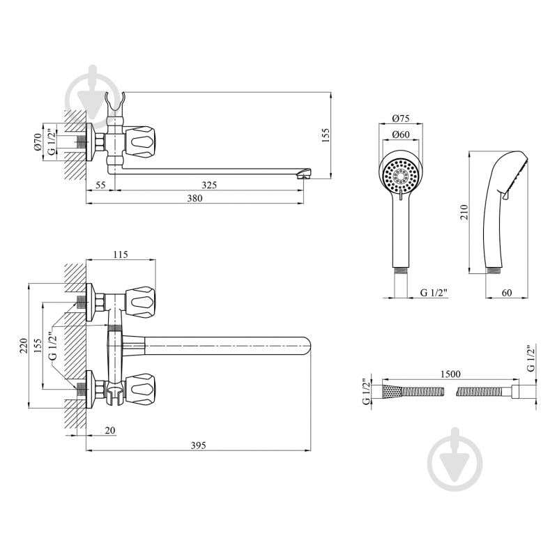 Смеситель для ванны Kroner KRP Hamburg - C070 - фото 2 Смеситель для ванны Kroner KRP Hamburg - C070 - фото 2