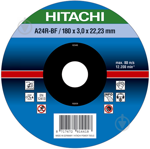 Круг відрізний по металу Hitachi 180x3,0x22,2 мм 752514 - фото 1