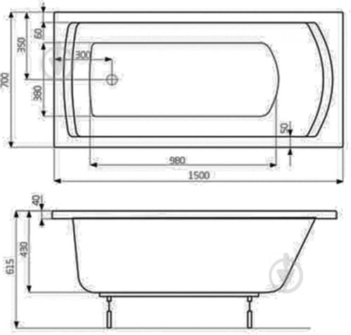 Ванна акрилова ROCA LINEA 150х70 см з ніжками A24T010000 - фото 2