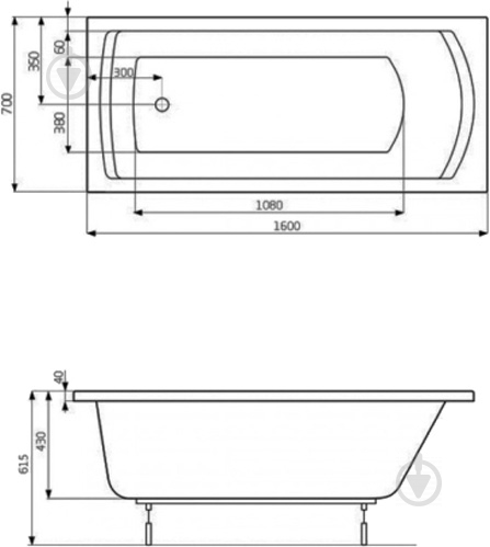 Ванна акрилова ROCA LINEA 160х70 см з ніжками A24T018000 - фото 2