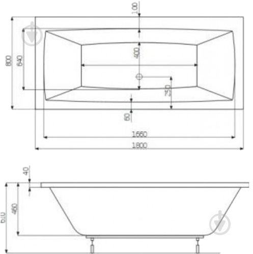 Ванна акриловая ROCA Vita 180х80 см с ножками A24T074000 - фото 2