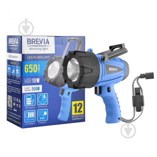 Фонарик Brevia 11600 500м+10W LED 650lm 4400mAh голубой - фото 1