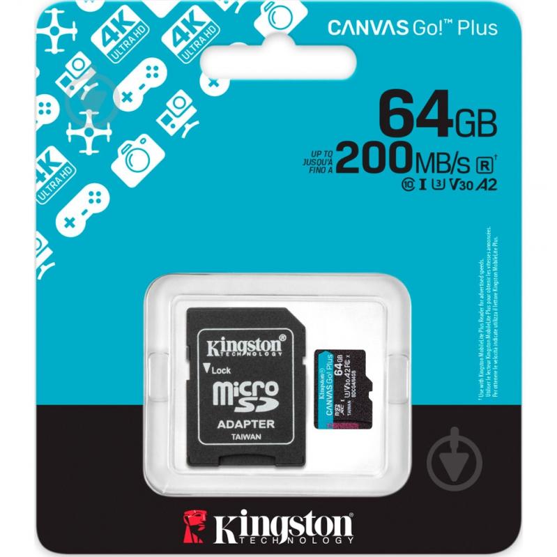 Карта пам'яті Kingston microSDXC 64 ГБ Class 10 (SDCG4/64GB ) V30 A2 + SD-адаптер - фото 3