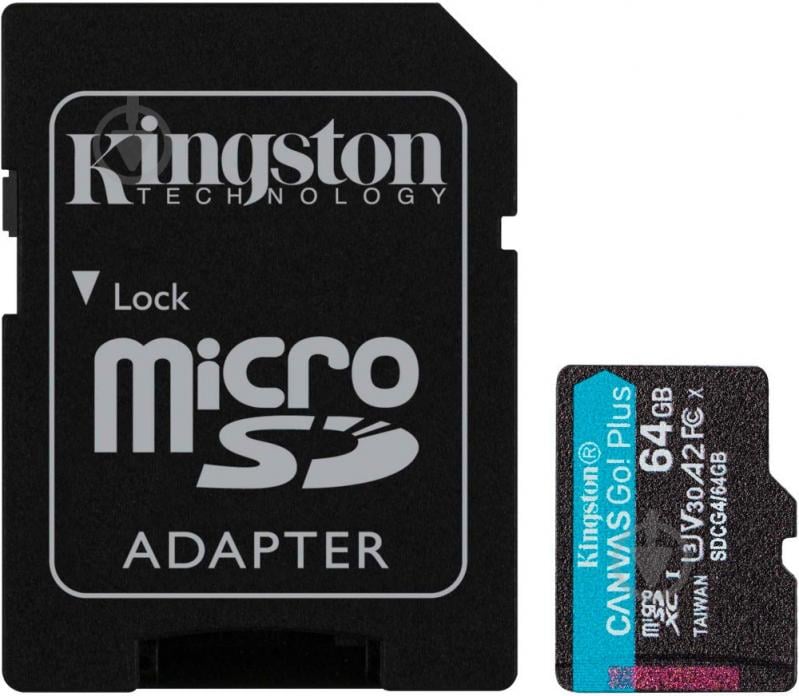 Карта пам'яті Kingston microSDXC 64 ГБ Class 10 (SDCG4/64GB ) V30 A2 + SD-адаптер - фото 1