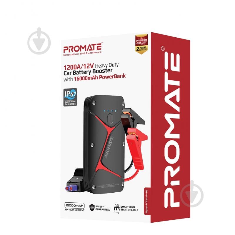 Мобільний пускозарядний пристрій Promate SparkTank-16 16000 mAh 1200A Jump Starter 2xUSB 3.0А IP67 LED - фото 9