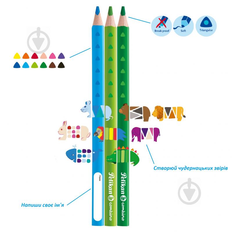 Олівці кольорові Combino 12 шт. + 1 чорнографітний у металевому боксі 811200 Pelikan - фото 5