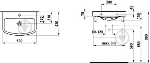 Умывальник Laufen Kompas 60 1015.2 - фото 2 Умывальник Laufen Kompas 60 1015.2 - фото 2