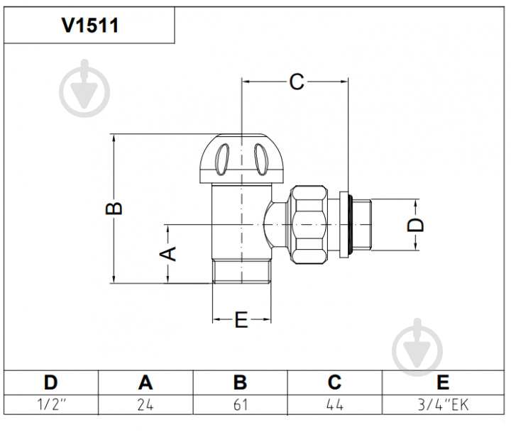 Кран радиаторный Carlo Poletti Compact 1/2"x24-19 угловой черный (V150111EE9005O) - фото 4