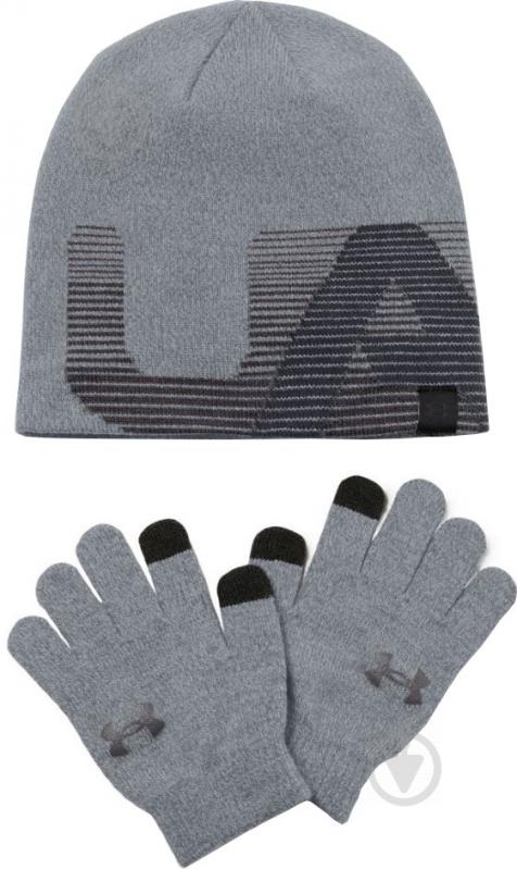 Комплект шапка+перчатки Under Armour Boy's Beanie Glove Combo 1321599-035 р.OSFA серый - фото 1